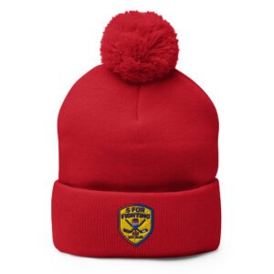 5 For Fighting Crest Logo Pom-Pom Beanie